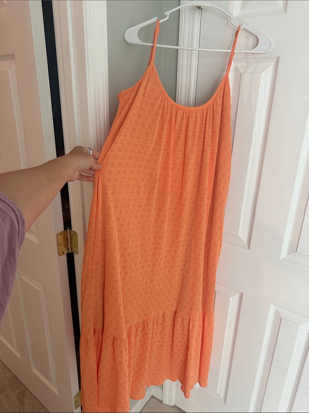 Sleeveless Orange Maxi Dress with Ruffled Hem